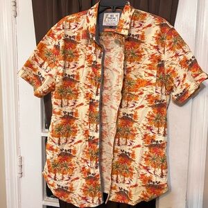Men's Orange Tropical Resort Retro Camp Shirt Short Sleeve Button Down L